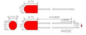 빨간 확산 된 5mm 빨간색 원형 LED 램프 (5.6x4.8mm)